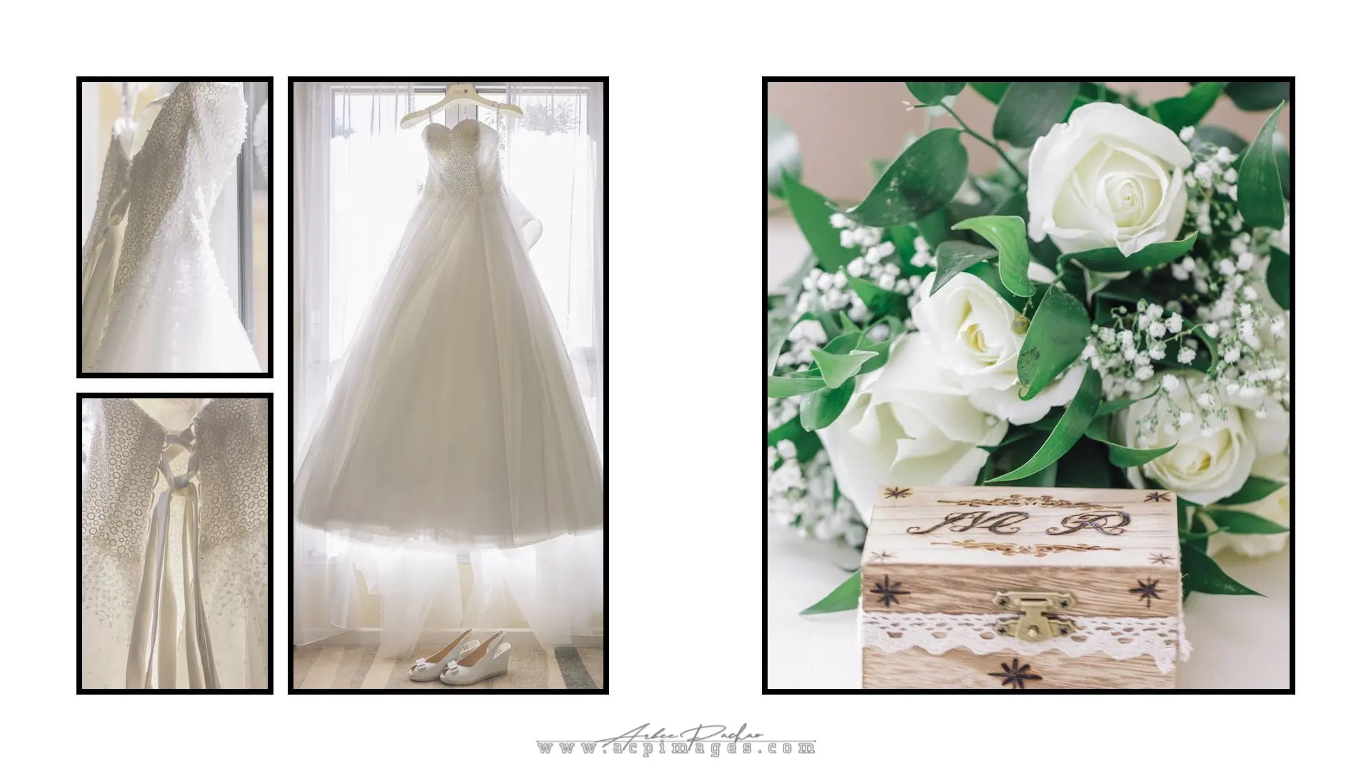 Wedding Bridal gown and bouquet